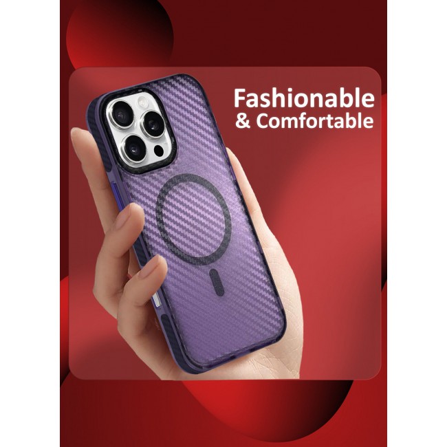 CATANES (for iPhone 16 Pro Max) Magsafe Case Cover Carbon Fiber Magnetic Strong Shockproof Protective Slim Thin Cover Transparent Matte - Purple Color