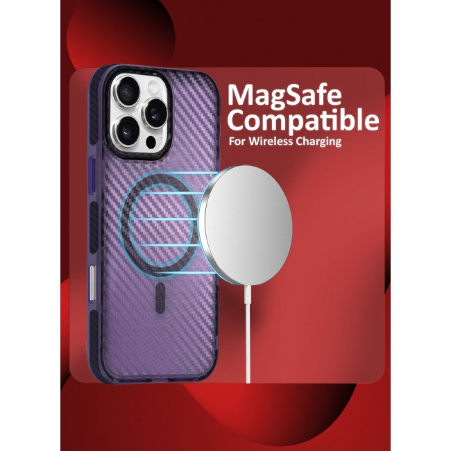 CATANES (for iPhone 16 Pro Max) Magsafe Case Cover Carbon Fiber Magnetic Strong Shockproof Protective Slim Thin Cover Transparent Matte - Purple Color
