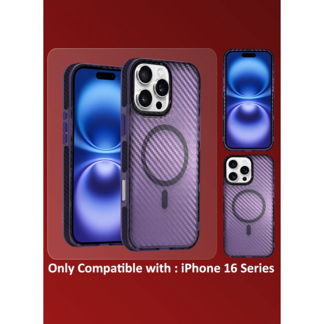 CATANES (for iPhone 16 Pro Max) Magsafe Case Cover Carbon Fiber Magnetic Strong Shockproof Protective Slim Thin Cover Transparent Matte - Purple Color