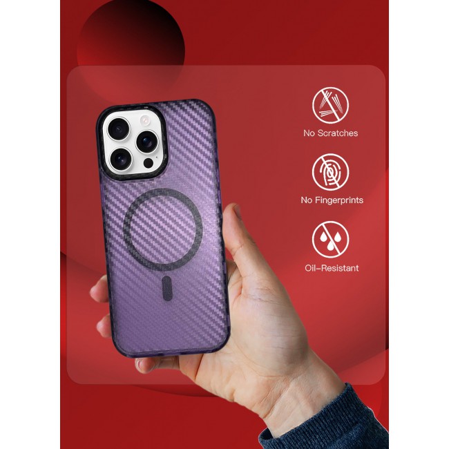 CATANES (for iPhone 16 Pro Max) Magsafe Case Cover Carbon Fiber Magnetic Strong Shockproof Protective Slim Thin Cover Transparent Matte - Purple Color