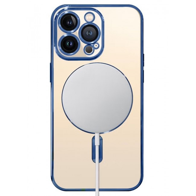 CATANES 2Pack for iPhone 14 Pro Magsafe Case and Screen Protector Clear Electroplating Frame Wireless Charging Cover with Tempered Glass Blue/Clear
