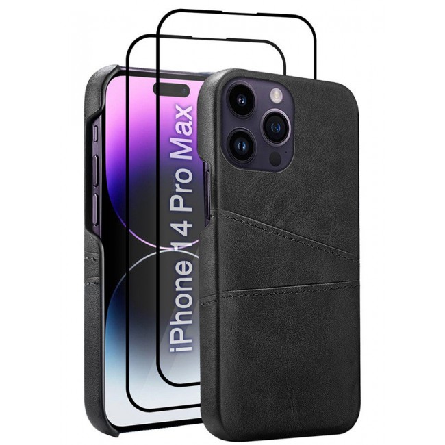 CATANES iPhone 14 Pro Max 3Packs Case Cover Leather with Card Holder for Men Women Phone Case with 3D Screen Protector - Black