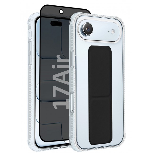 CATANES 2 Packs Finger Grip Clear Case Cover for iPhone 17 Air- Kickstand Car Magnetic Holder Multi-function Protective Two-in-one Case with Privacy Screen Protector - Black