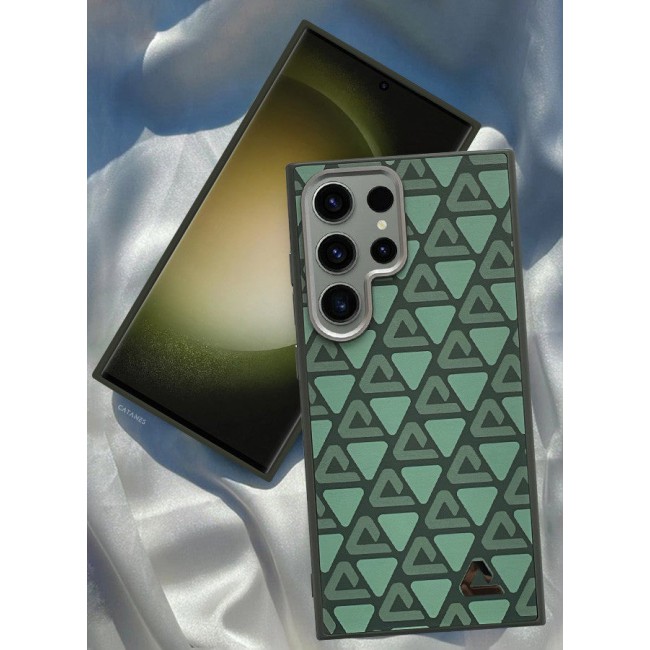 CATANES (for Samsung Galaxy S23 Ultra) Case Leather Back Cover Triangle Pattern Shockproof Protective Phone Case Green