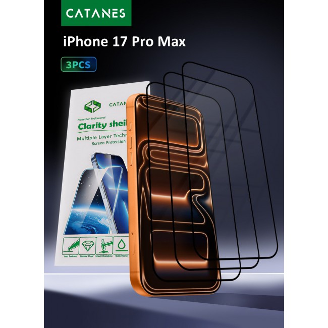 CATANES 3 Packs Screen Protector for iPhone 17 Pro Max - 3D Full Coverage 9H Tempered Glass Bubble-Free Installation High Protection Scratch Resistant