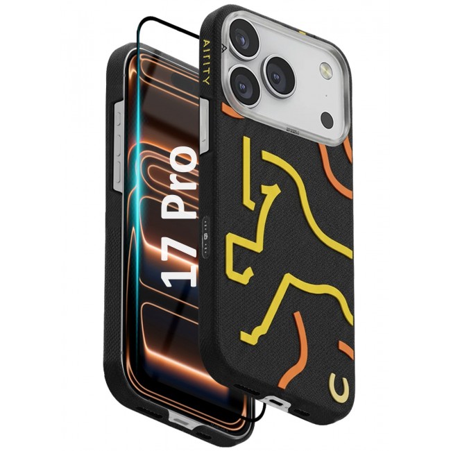 AIRITY Horse Style Bamboo Fiber Protective Case for iPhone 17/18 Pro Ultra Durable, Lightweight & Premium Design with Screen Protector Black Yellow