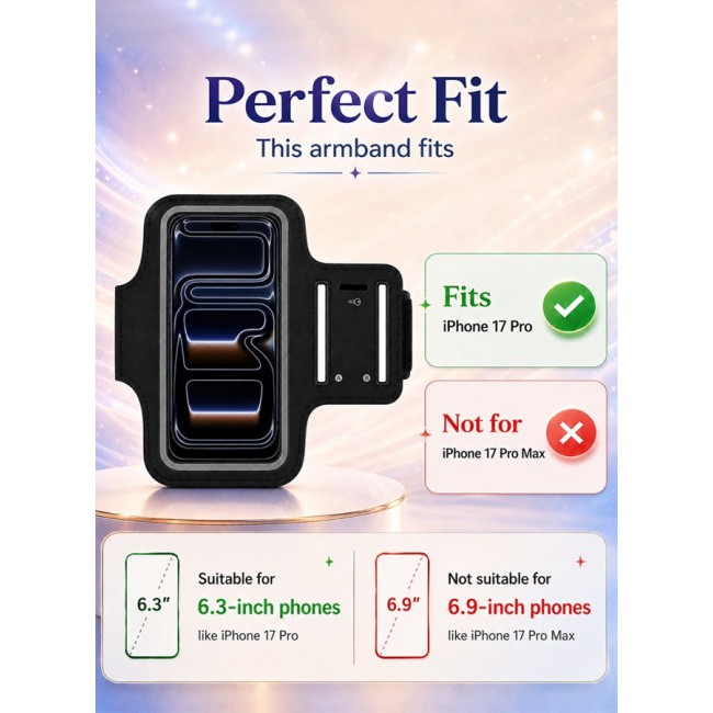 MARGOUN Sports Running Armband Case Compatible with iPhone 17 Pro – Water-Resistant Fitness Wristband Pouch for Gym, Workouts, Jogging with Key Holder and Reflective Strip