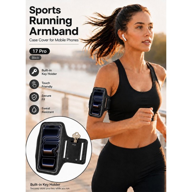 MARGOUN Sports Running Armband Case Compatible with iPhone 17 Pro – Water-Resistant Fitness Wristband Pouch for Gym, Workouts, Jogging with Key Holder and Reflective Strip