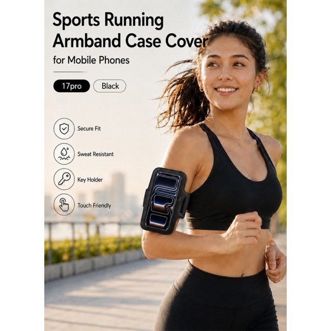 MARGOUN Sports Running Armband Case Compatible with iPhone 17 Pro – Water-Resistant Fitness Wristband Pouch for Gym, Workouts, Jogging with Key Holder and Reflective Strip