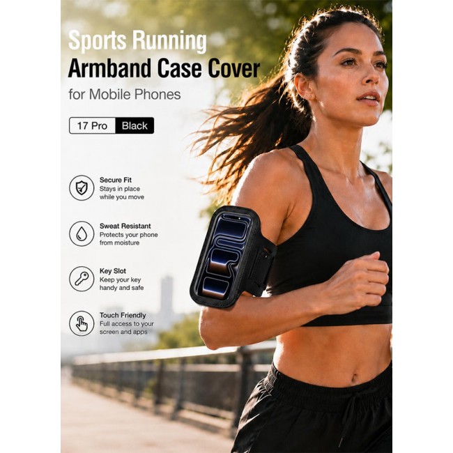 MARGOUN Sports Running Armband Case Compatible with iPhone 17 Pro – Water-Resistant Fitness Wristband Pouch for Gym, Workouts, Jogging with Key Holder and Reflective Strip
