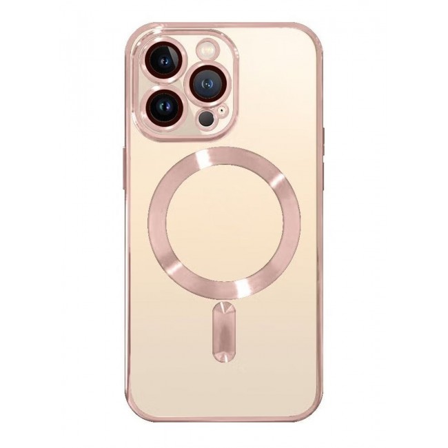 CATANES 2Pack for iPhone 14 Pro Max Magsafe Case and Screen Protector Clear Electroplating Frame Wireless Charging Cover with Tempered Glass Rose Gold/Clear
