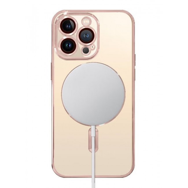 CATANES 2Pack for iPhone 14 Pro Max Magsafe Case and Screen Protector Clear Electroplating Frame Wireless Charging Cover with Tempered Glass Rose Gold/Clear