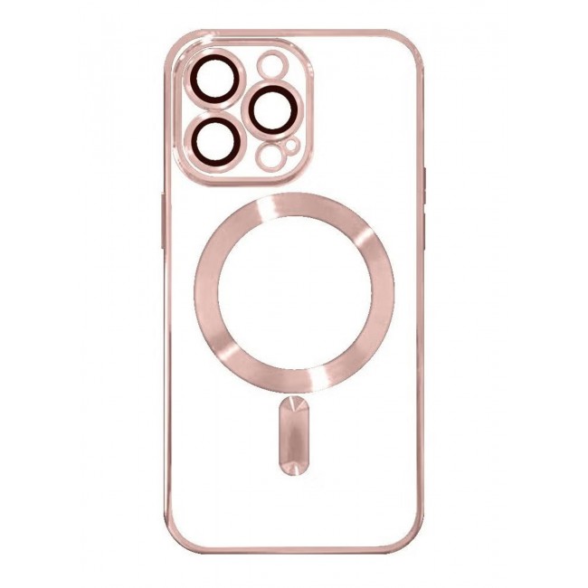CATANES 2Pack for iPhone 14 Pro Max Magsafe Case and Screen Protector Clear Electroplating Frame Wireless Charging Cover with Tempered Glass Rose Gold/Clear