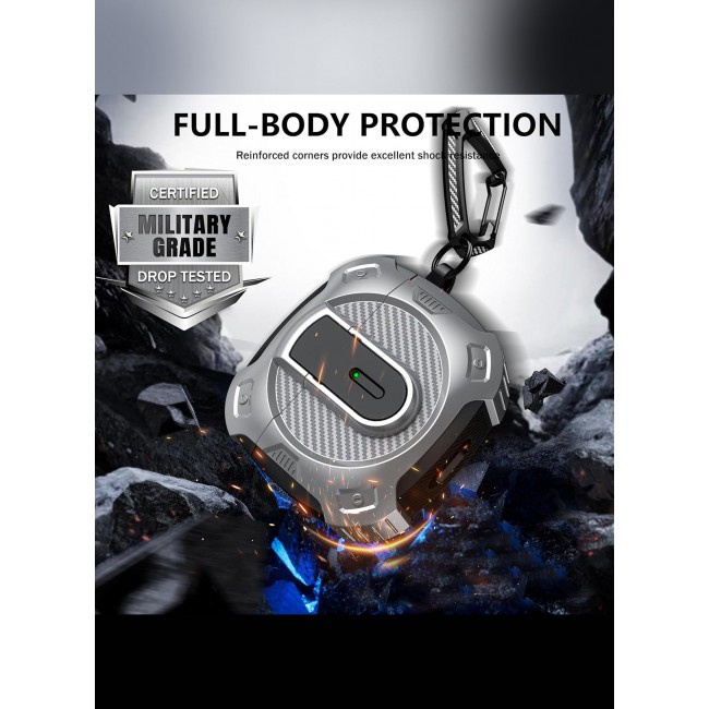 CATANES Airpods 4 Case Hard Shell Protective Armor LED Visible Wireless Charging Case Cover with Lock - Silver