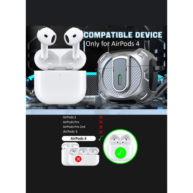 CATANES Airpods 4 Case Hard Shell Protective Armor LED Visible Wireless Charging Case Cover with Lock - Silver