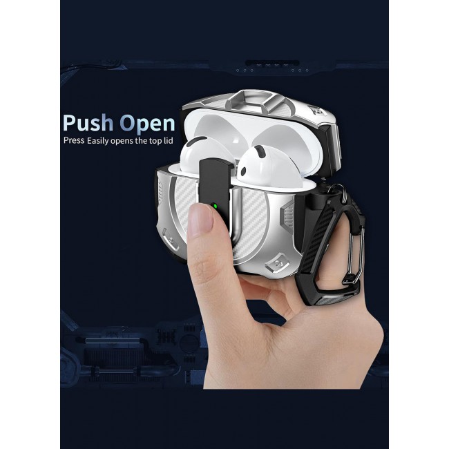 CATANES Airpods 4 Case Hard Shell Protective Armor LED Visible Wireless Charging Case Cover with Lock - Silver