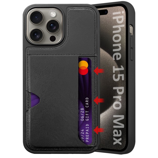 CATANES iPhone 15 Pro Max Case Leather Antifingerprint Cover with Wallet Card Slot Shell, Side Insert Card Holder, Anti Fall Protection - Black