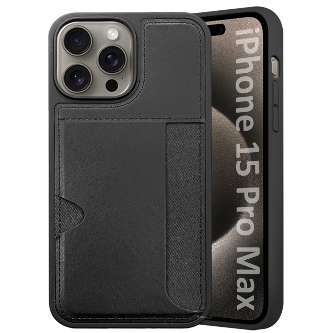 CATANES iPhone 15 Pro Max Case Leather Antifingerprint Cover with Wallet Card Slot Shell, Side Insert Card Holder, Anti Fall Protection - Black