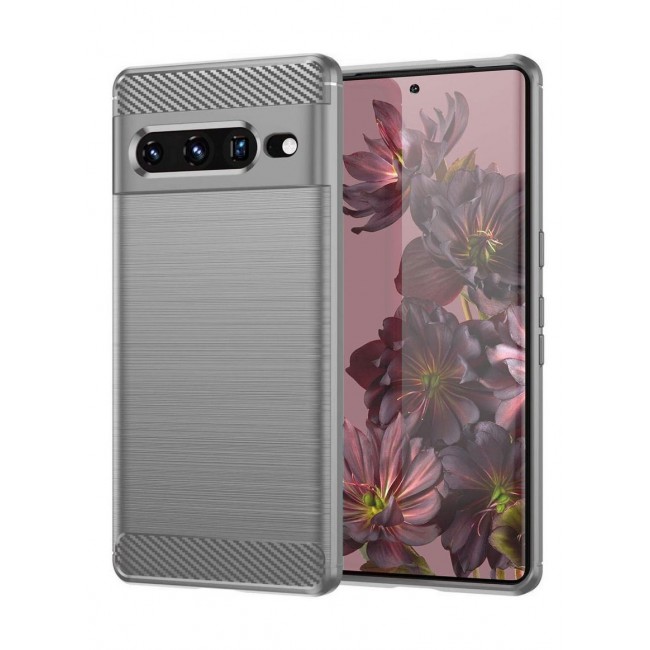 CATANES Google Pixel 7 Pro Case Slim Soft TPU Brushed Carbon Fiber Anti-Fingerprint Shockproof Cover Grey
