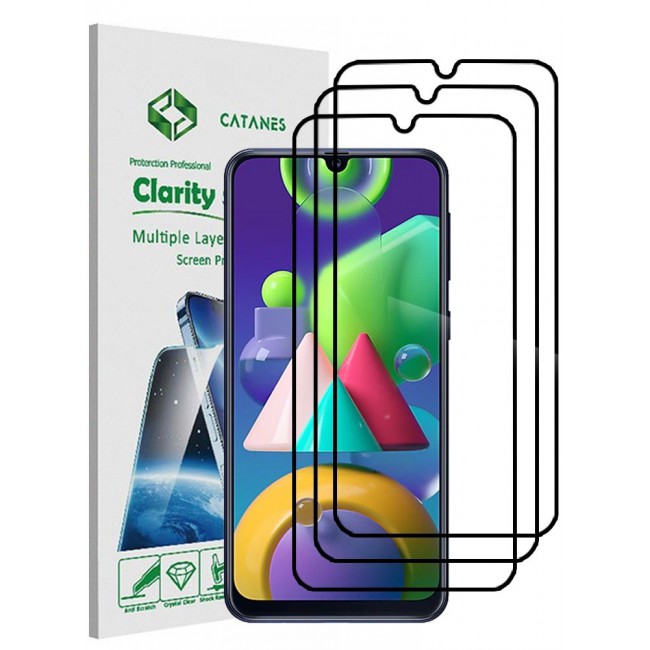CATANES 3 Pack For Samsung Galaxy M21 Screen Protector 3D Tempered Glass Full Glue Back
