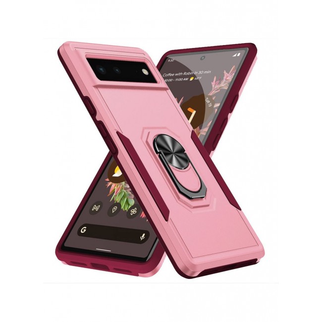 CATANES Google Pixel 6a Hybrid Case with Magnetic Metal Ring Holder Kickstand Rugged Drop Protection Cover Pink