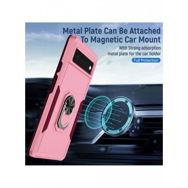 CATANES Google Pixel 6a Hybrid Case with Magnetic Metal Ring Holder Kickstand Rugged Drop Protection Cover Pink