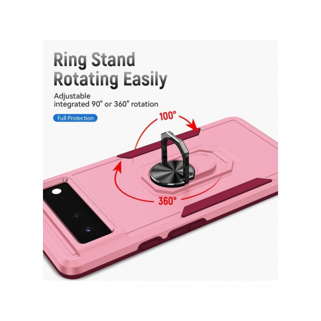 CATANES Google Pixel 6a Hybrid Case with Magnetic Metal Ring Holder Kickstand Rugged Drop Protection Cover Pink