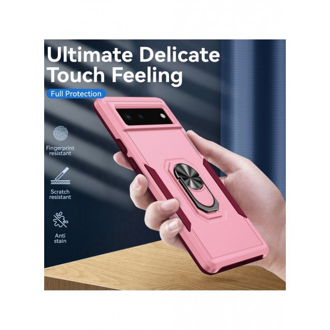 CATANES Google Pixel 6a Hybrid Case with Magnetic Metal Ring Holder Kickstand Rugged Drop Protection Cover Pink