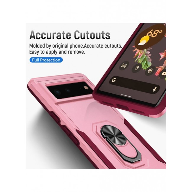 CATANES Google Pixel 6a Hybrid Case with Magnetic Metal Ring Holder Kickstand Rugged Drop Protection Cover Pink
