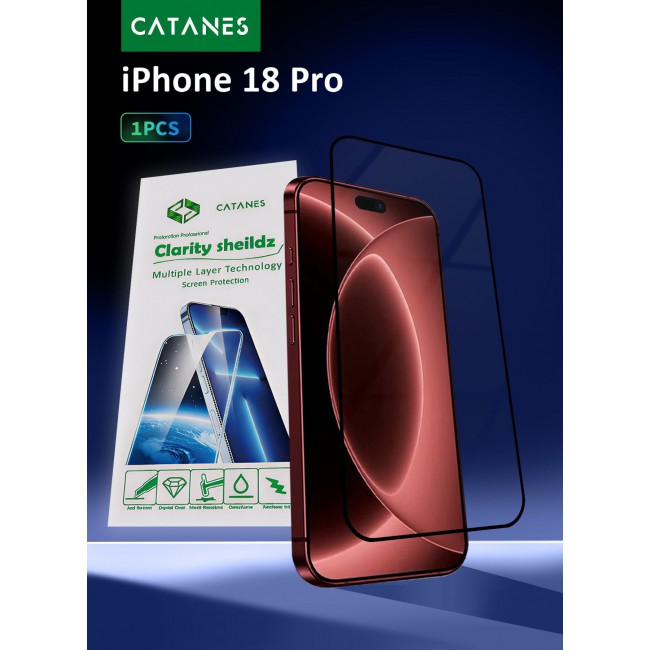 CATANES For iPhone 18 Pro Screen Protector Tempered Glass with 9H Hardness and HD Clarity Black Side
