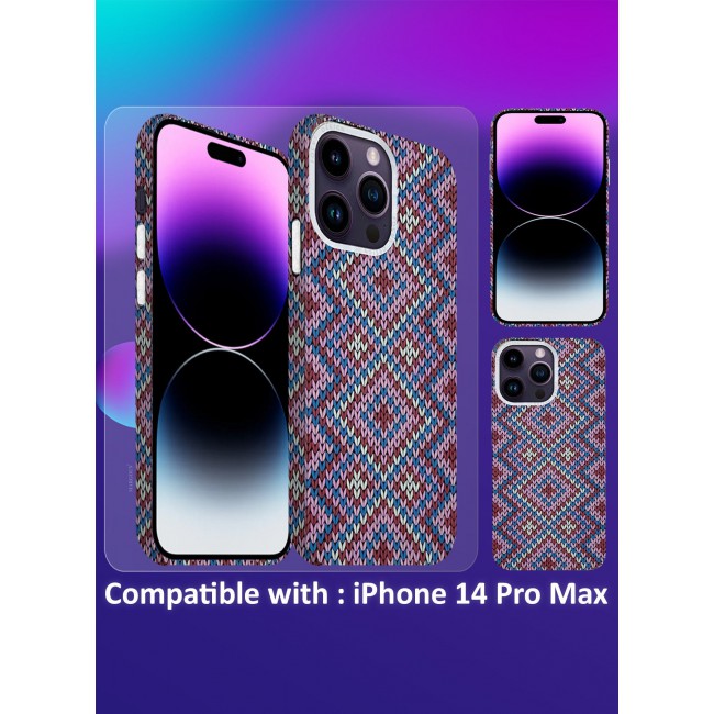 CATANES Ultra-Slim Woven Pattern Case Cover for iPhone 14 Pro Max Lightweight Protective Back Case - Purple