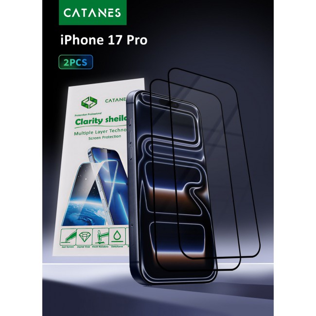 CATANES 2 Packs Screen Protector for iPhone 17 Pro - 3D Full Coverage 9H Tempered Glass Bubble-Free Installation High Protection Scratch Resistant