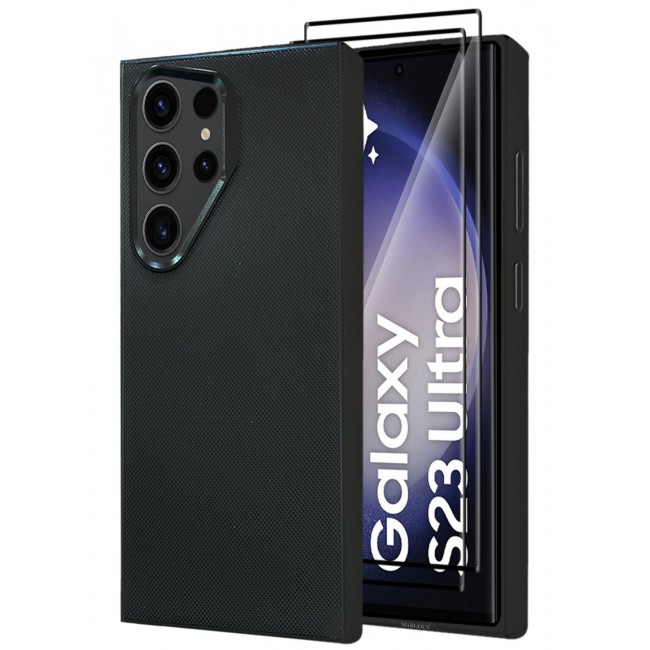 CATANES Samsung Galaxy S23 Ultra 3 Pack Vegan Leather Case, 1 Cover with 2 Screen Protectors, Slim Fit, Raised Edges for Camera and Screen Protection