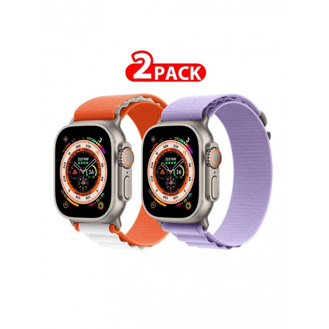 CATANES 2 Pack For Apple Watch Band 49mm 45mm 44mm 42mm Alpine Loop Band Women Men Adjustable with Metal G-Hook Strap for iWatch Ultra Series SE 8/7/6/5/4/3/2/1 Purple/Orange