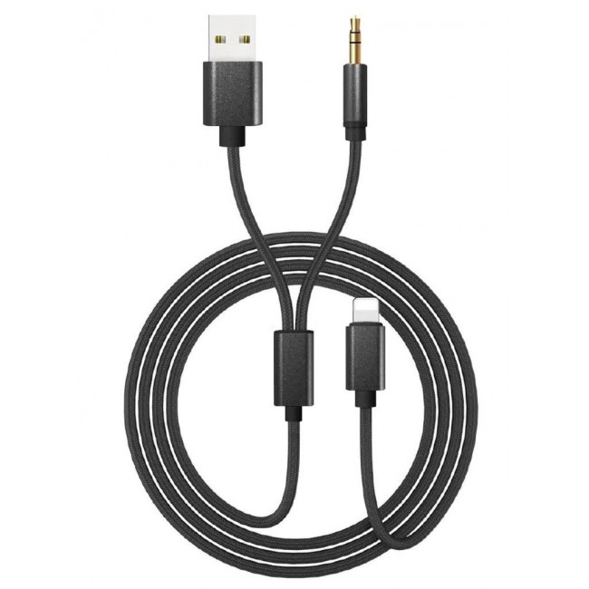 CATANES 2 in 1 Aux and USB Charging Cable Lightning and 3.5mm Audio Headphone Adapter for Apple iOS and Android Nylon Braided Tangle Free Audio Converter and Charge Cable 100cm Black