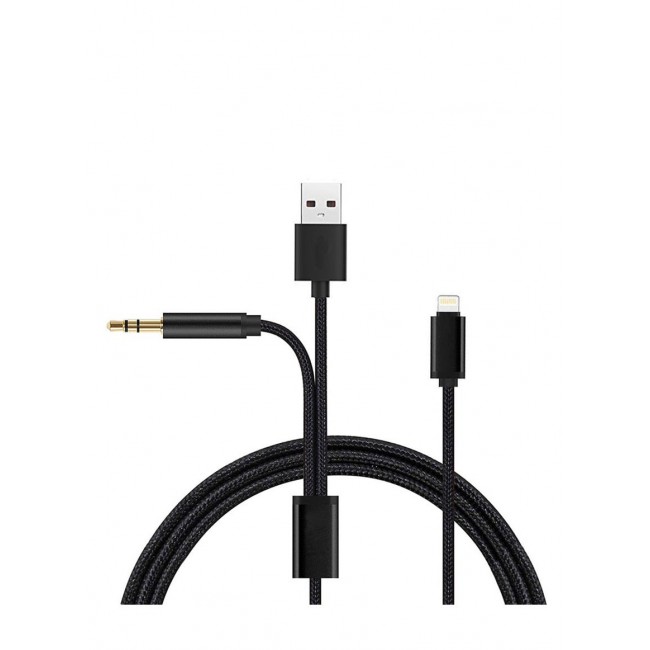 CATANES 2 in 1 Aux and USB Charging Cable Lightning and 3.5mm Audio Headphone Adapter for Apple iOS and Android Nylon Braided Tangle Free Audio Converter and Charge Cable 100cm Black