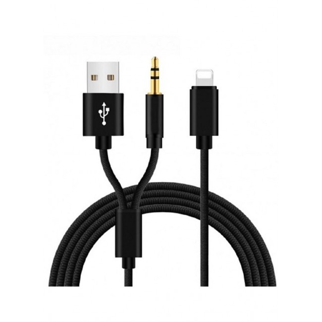 CATANES 2 in 1 Aux and USB Charging Cable Lightning and 3.5mm Audio Headphone Adapter for Apple iOS and Android Nylon Braided Tangle Free Audio Converter and Charge Cable 100cm Black