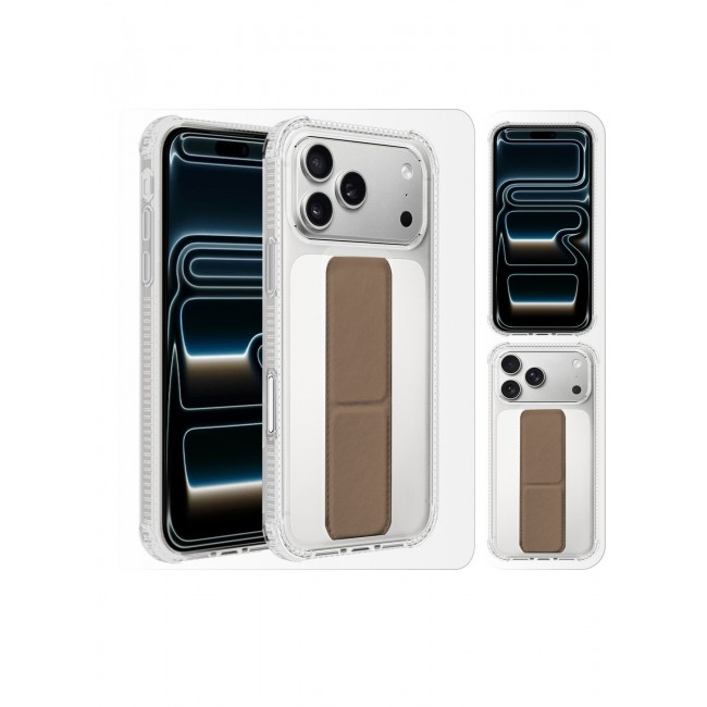 CATANES 2 Packs Finger Grip Clear Case Cover for iPhone 17 Pro Max - Kickstand Car Magnetic Holder Multi-function Protective Two-in-one Case with 3D Screen Protector - Brown