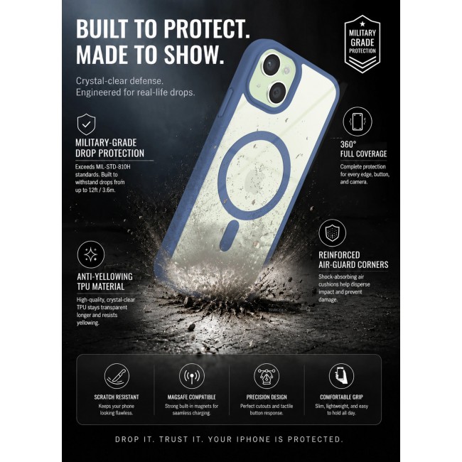 CATANES MagSafe Magnetic Clear Case for iPhone 15 Plus 6.7 inch – Shockproof Protective Cover with Bumper - Light Blue