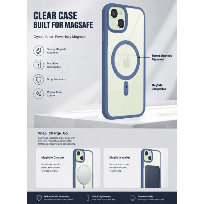 CATANES MagSafe Magnetic Clear Case for iPhone 15 Plus 6.7 inch – Shockproof Protective Cover with Bumper - Light Blue