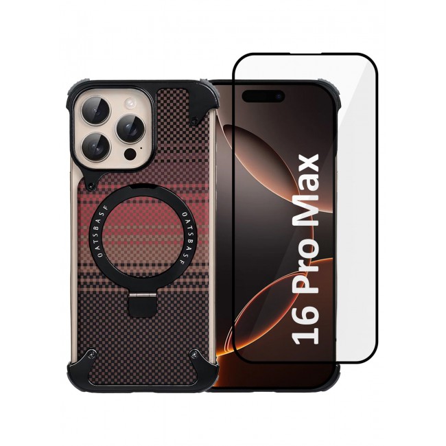 CATANES 2Packs Case Cover for iPhone 16 Pro Max, Magnetic Ring Stand, Carbon Fiber Texture, Shockproof Armor, MagSafe Compatible with Screen Protector - Brown