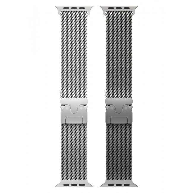 CATANES 2Packs Milanese Loop for Apple Watch Band Ultra 2 Band Ultra 49mm 46mm 45mm 44mm, Parachute-Style Buckle Stainless Steel Mesh Metal Band for iWatch Series 10-1 SE - Silver Natural Titanium