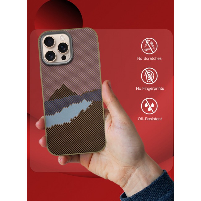 CATANES iPhone 16 Pro Max Case Cover Carbon Fiber Pattern Phone Case Slim Shockproof Back Cover - Mountain Pattern