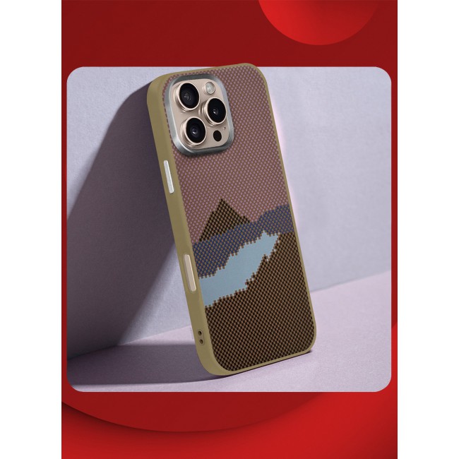 CATANES iPhone 16 Pro Max Case Cover Carbon Fiber Pattern Phone Case Slim Shockproof Back Cover - Mountain Pattern