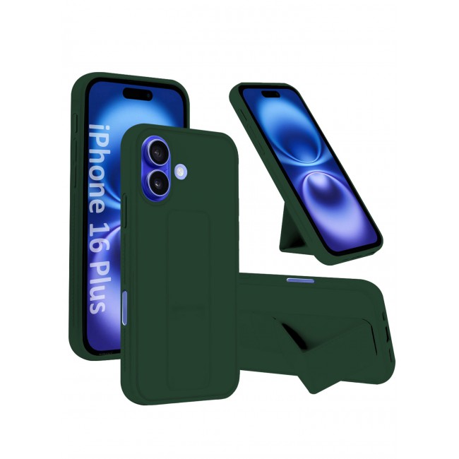 CATANES (for Apple iPhone 16 Plus) Case Premium PU Leather Back Cover with Stand Function Shockproof and Anti Scratch Finger Grip Case Cover / Green