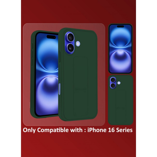 CATANES (for Apple iPhone 16 Plus) Case Premium PU Leather Back Cover with Stand Function Shockproof and Anti Scratch Finger Grip Case Cover / Green
