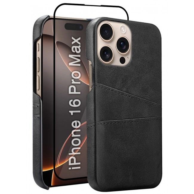 CATANES iPhone 16 Pro Max 2Packs Case Cover Leather with Card Holder for Men Women Phone Case with 3D Screen Protector - Black