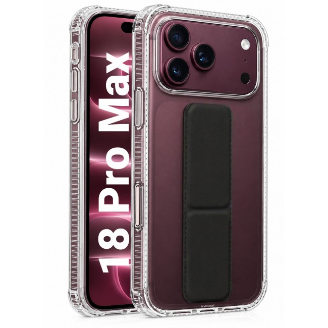 CATANES For iPhone 18 Pro Max Case Clear with Foldable Stand, Shockproof Protective Cover with Reinforced Corners, Transparent Bumper - Black