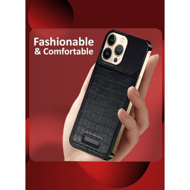 CATANES iPhone 13 Pro Max Case Leather Metal Design, Slim Lightweight Minimalist Cover
