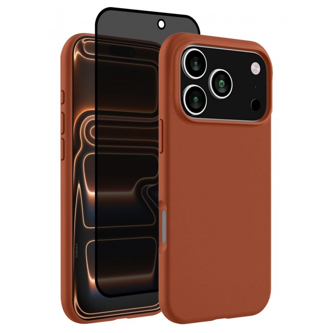 CATANES 2 Packs Silicone Protective Phone Case for iPhone 17 Pro - Soft Anti-Scratch Microfiber Lining Ultra Slim Drop Protection Phone Cover with Privacy Screen Protector - Windsor Brown